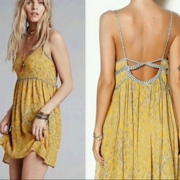 Free People Dresses & Skirts - Free People Dress Small Yellow Periscopes in the Sky  Babydoll Floral Strappy